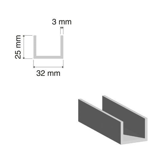25x32mm Aluminium U-Channel