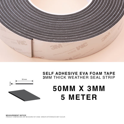 Self Adhesive EVA Foam Sealing Tape – Black | 3mm & 5mm | 5m Roll
