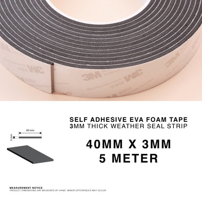 Self Adhesive EVA Foam Sealing Tape – Black | 3mm & 5mm | 5m Roll