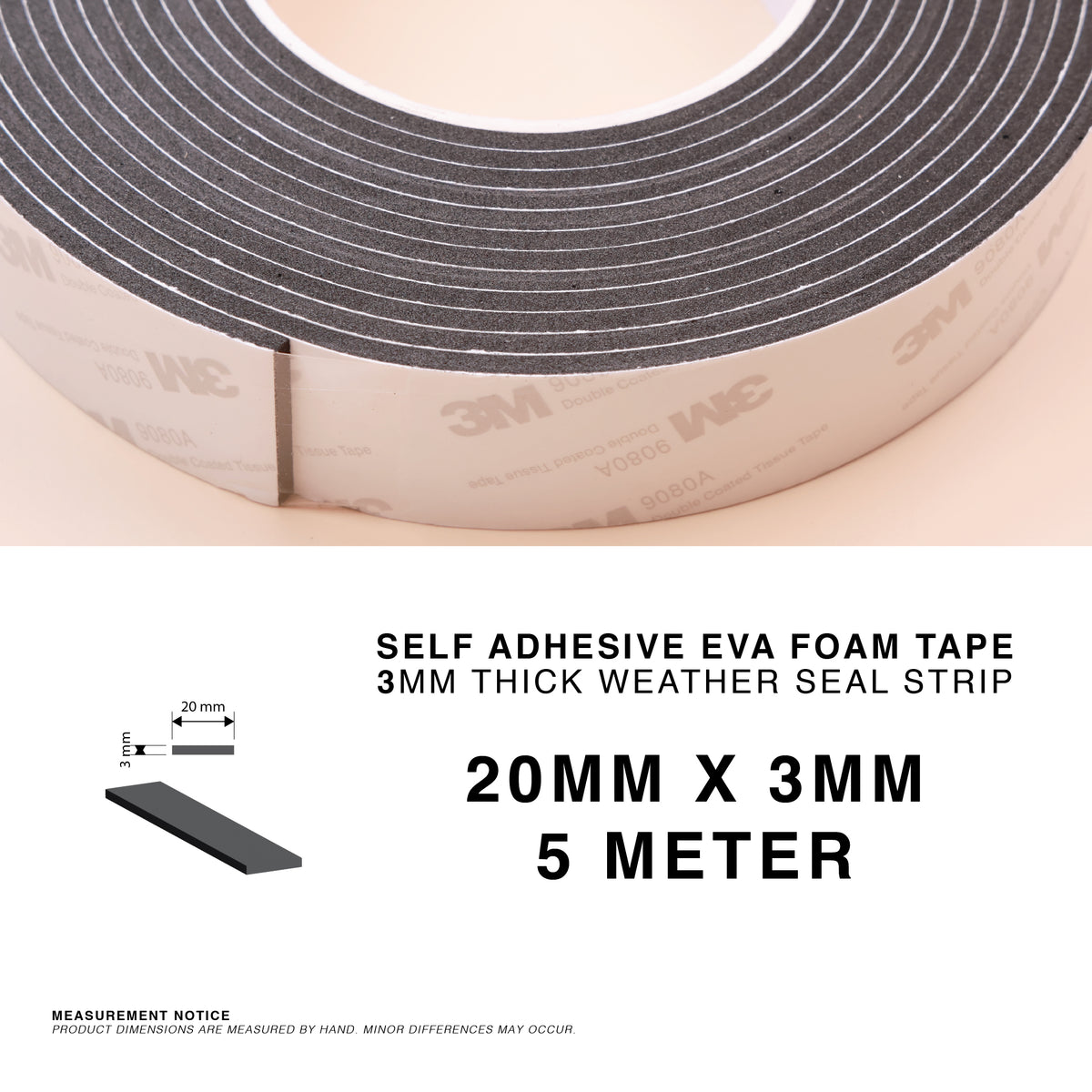 Self Adhesive EVA Foam Sealing Tape – Black | 3mm & 5mm | 5m Roll