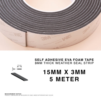 Self Adhesive EVA Foam Sealing Tape – Black | 3mm & 5mm | 5m Roll