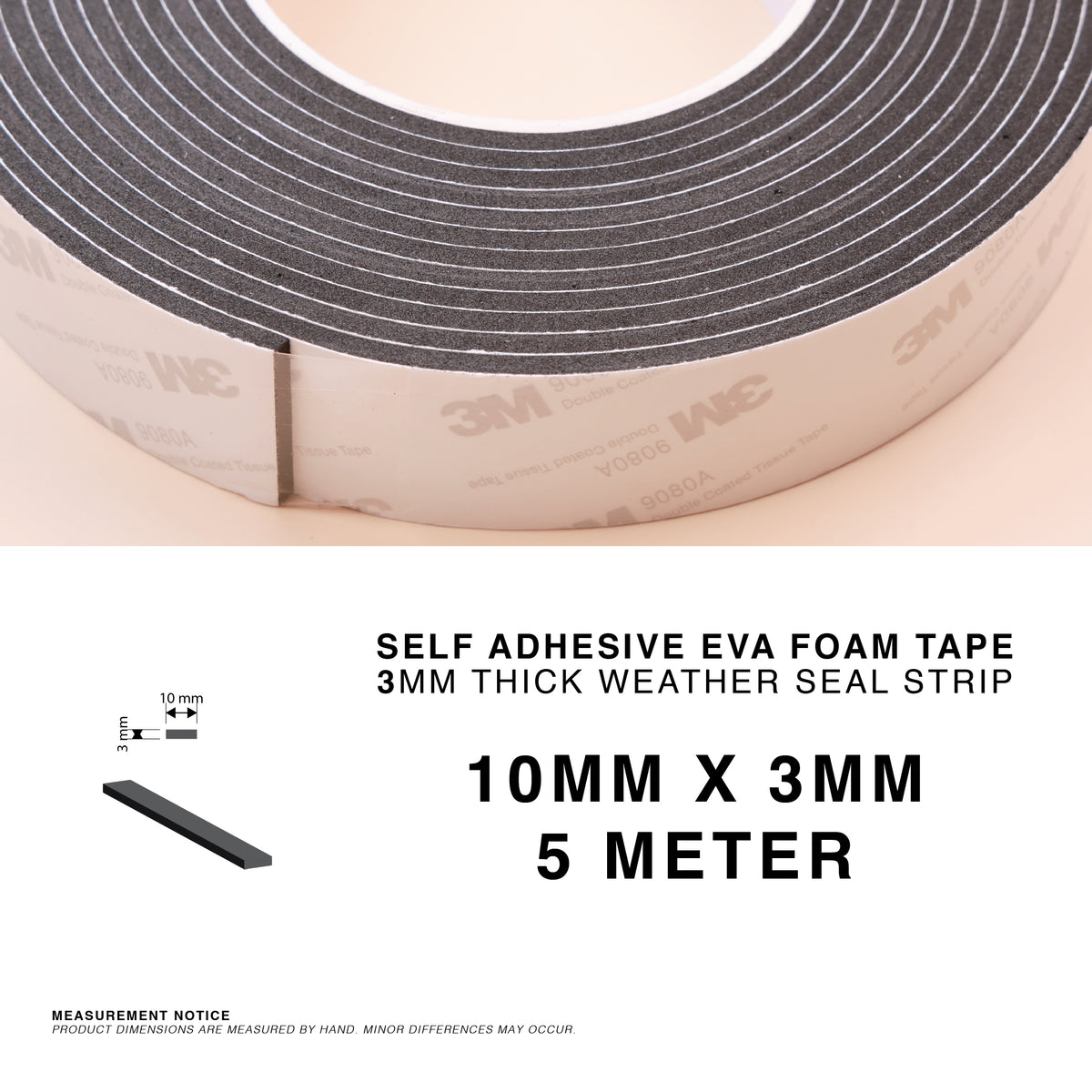 Self Adhesive EVA Foam Sealing Tape – Black | 3mm & 5mm | 5m Roll