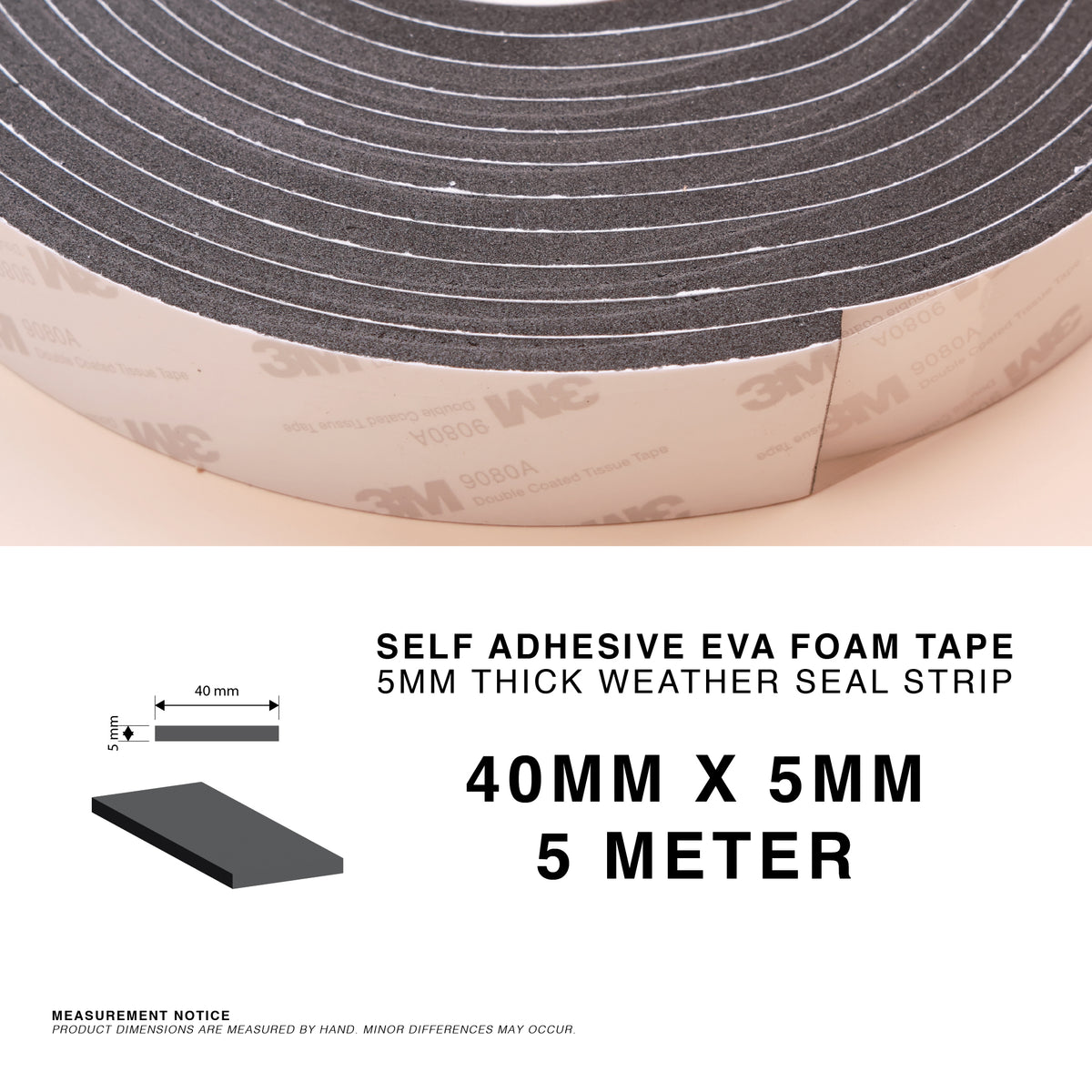 Self Adhesive EVA Foam Sealing Tape – Black | 3mm & 5mm | 5m Roll