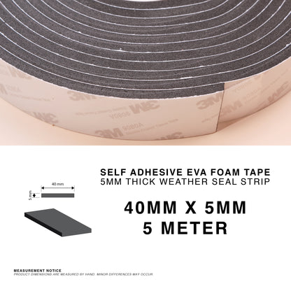 Self Adhesive EVA Foam Sealing Tape – Black | 3mm & 5mm | 5m Roll