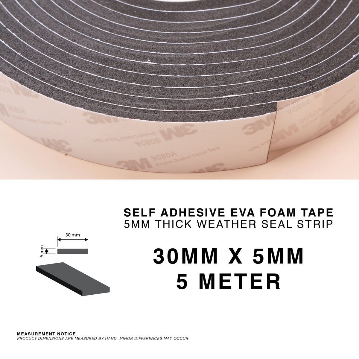 Self Adhesive EVA Foam Sealing Tape – Black | 3mm & 5mm | 5m Roll