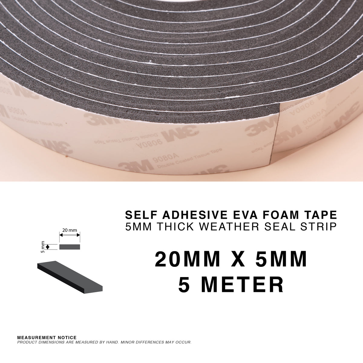 Self Adhesive EVA Foam Sealing Tape – Black | 3mm & 5mm | 5m Roll