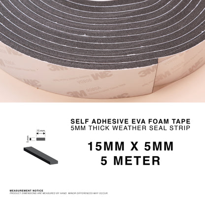 Self Adhesive EVA Foam Sealing Tape – Black | 3mm & 5mm | 5m Roll
