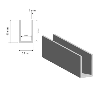 Aluminium U Channel | 40x25x3mm | 6060 T5 Alloy | Custom Length