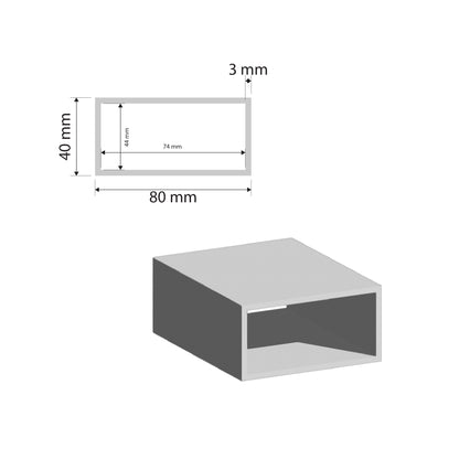 Aluminium RHS Tube | 40x80x3mm | 6060 T5 Alloy | Custom Length