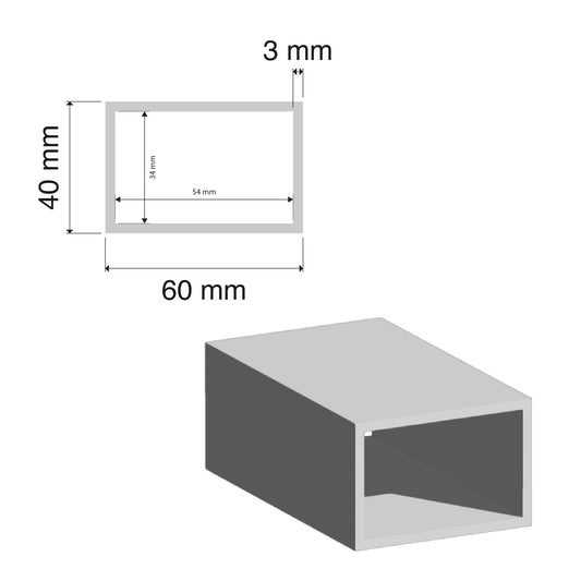 Aluminium RHS Tube | 40x60x3mm | 6060 T5 Alloy | Custom Length