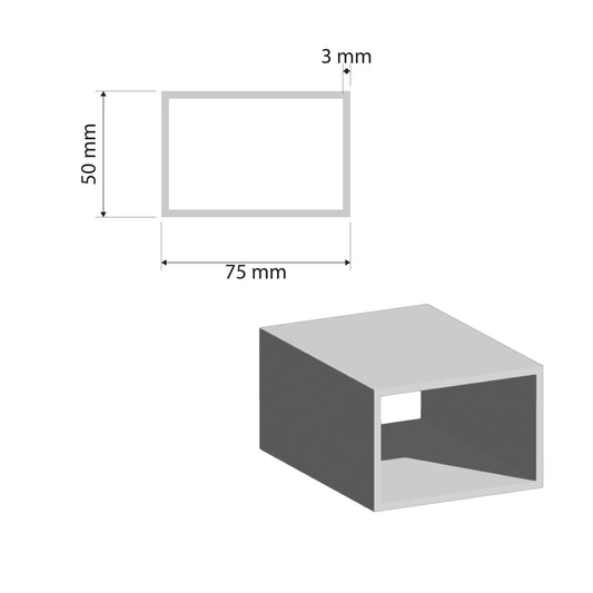 Aluminium RHS Tube | 50x75x3mm | 6060 T5 Alloy | Custom Length