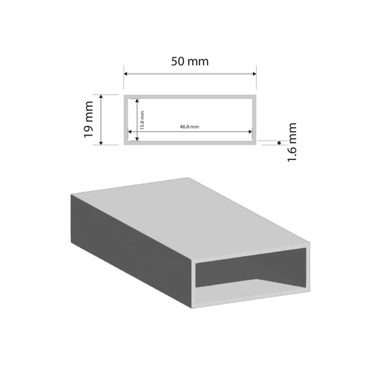 Aluminium RHS Tube | 50x19x1.6mm | 6063 T5 Alloy | Custom Length