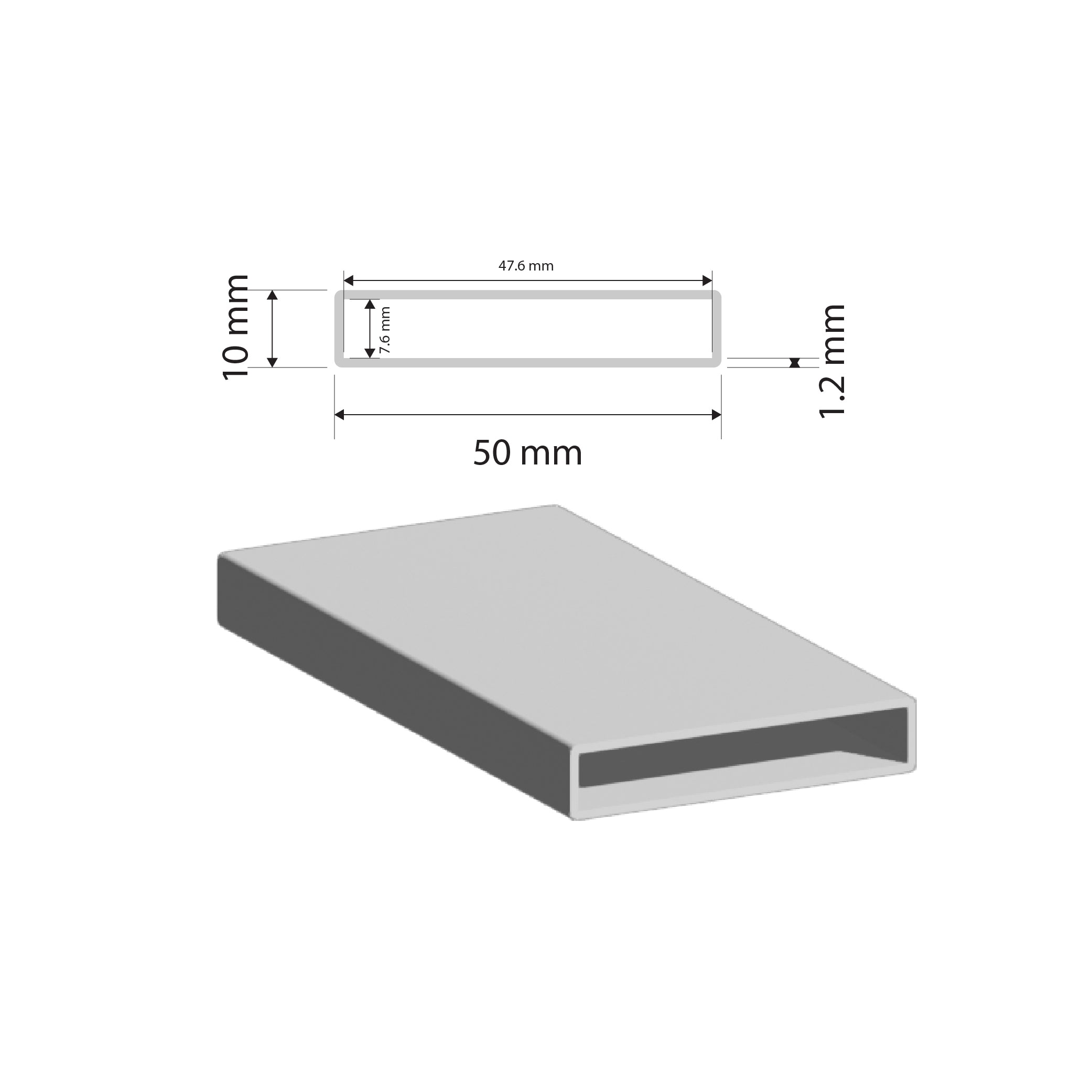 Aluminium RHS Tube | 50x10x1.2mm | 6060 T5 Alloy | Cut to Size ...
