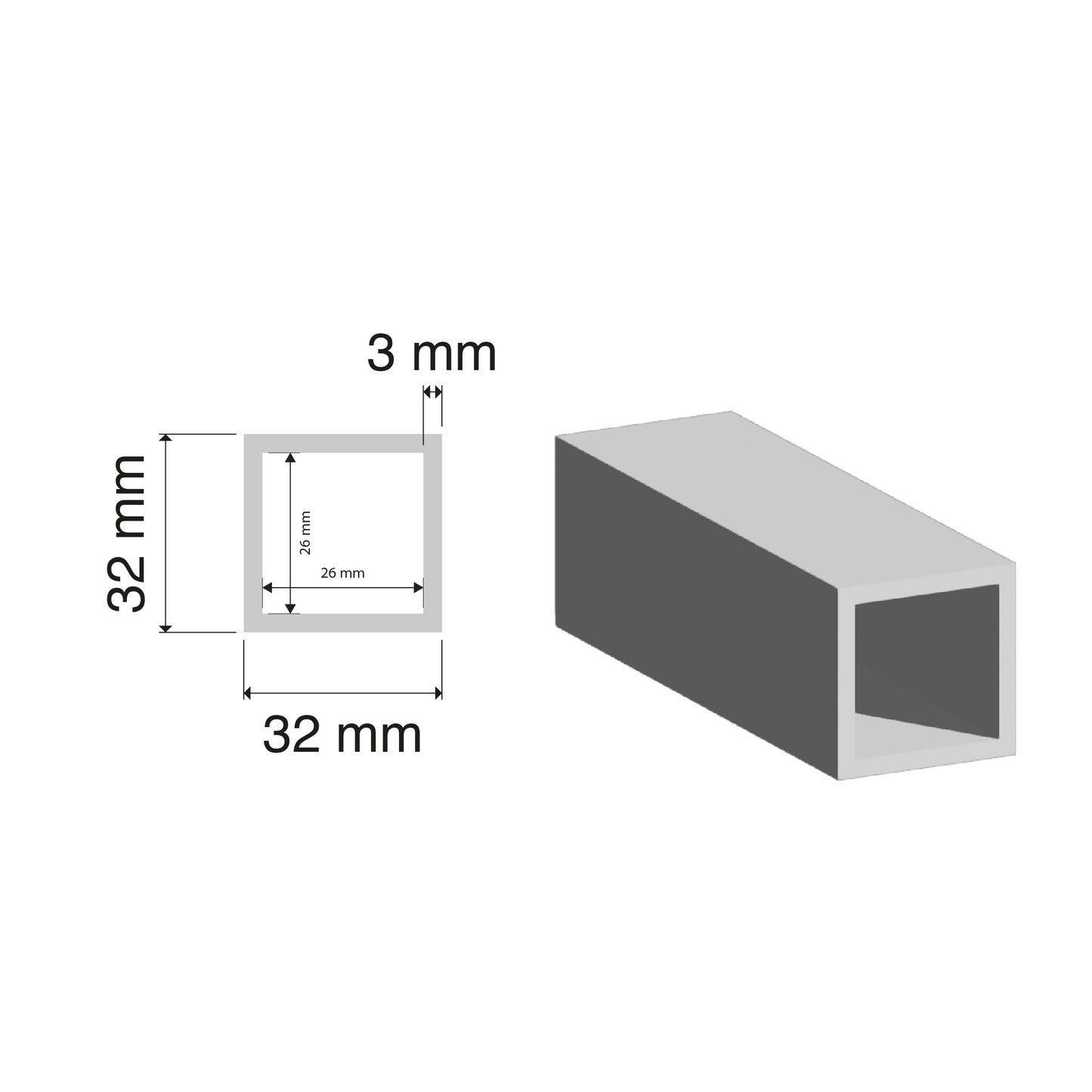 Aluminium SHS Tube | 32x32x3mm | 6060 T5 Alloy | Custom Length