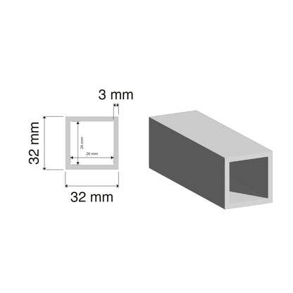 Aluminium SHS Tube | 32x32x3mm | 6060 T5 Alloy | Custom Length