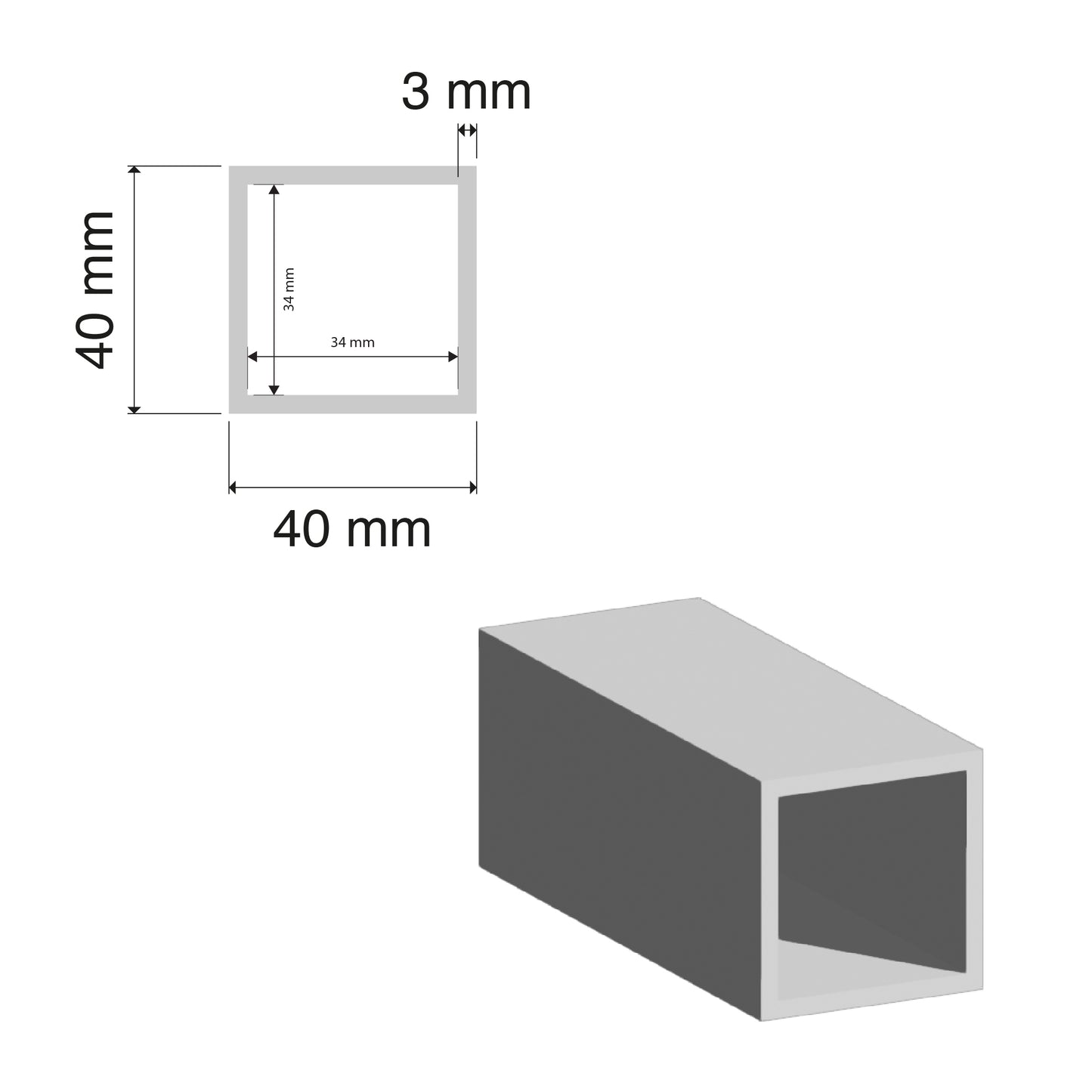 Aluminium SHS Tube | 40x40x3mm | 6060 T5 Alloy | Custom Length