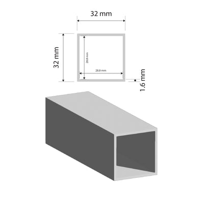 Aluminium SHS Tube | 32x32x1.6mm |  6060 T5 Alloy | Custom Length