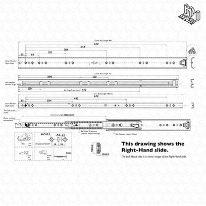 1 Pair | 800mm | 125kg Locking Drawer Slides | Full Extension Runners |  Medium Duty