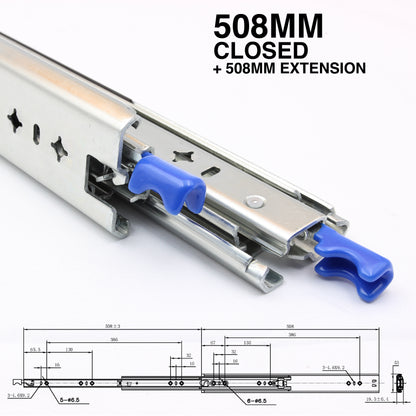 125kg Locking Drawer Slides | 1 Pair | Medium Duty | Full Extension Runners