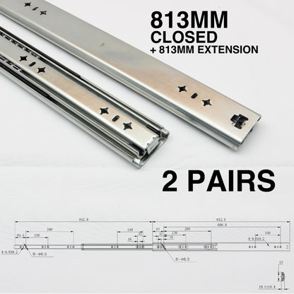 125kg Non-Locking Drawer Slides | 2 Pairs | Medium Duty | Full Extension