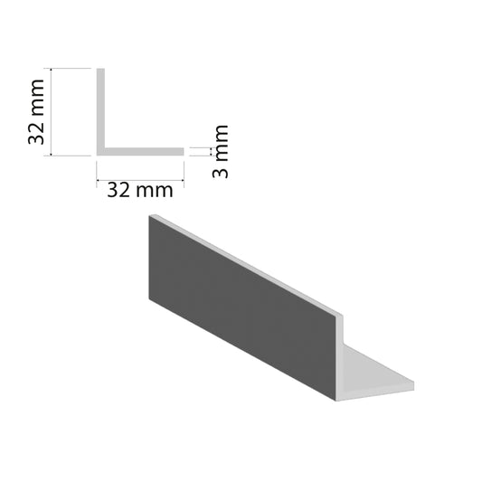 Aluminium Equal Angle | 32x32x3mm | 6060 T5 Alloy | Custom Length