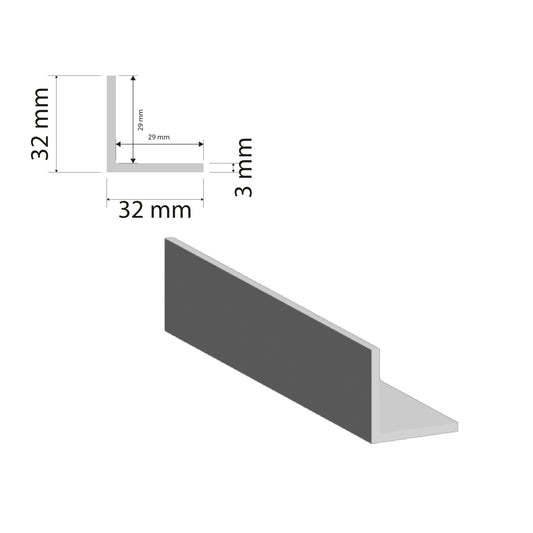 Aluminium Equal Angle | 32x32x3mm | 6060 T5 Alloy | Custom Length
