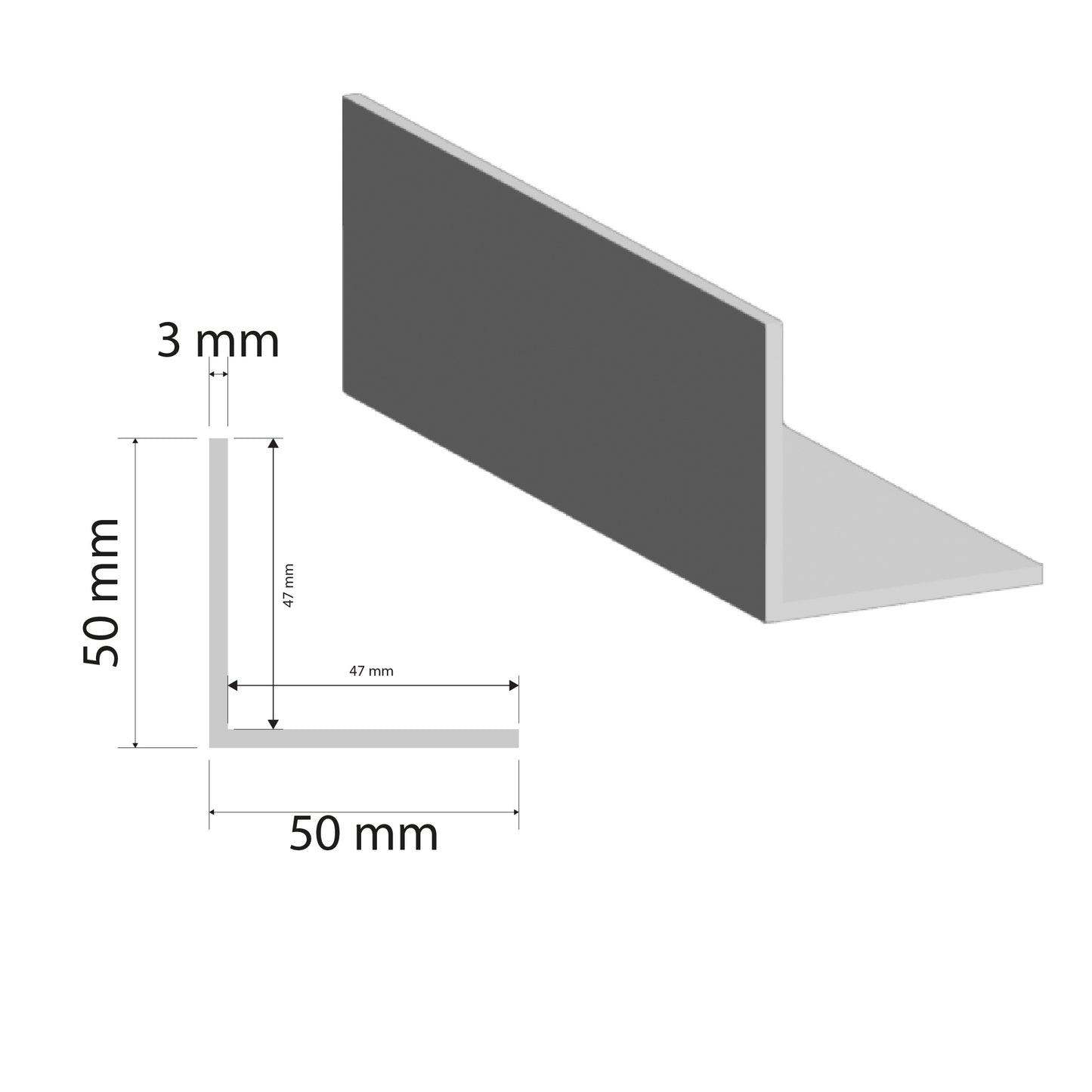 Aluminium Equal Angle | 50x50x3mm | 6060 T5 Alloy | Custom Length