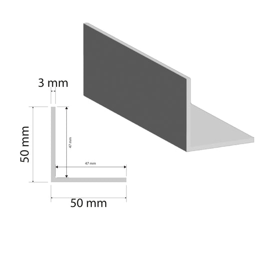 Aluminium Equal Angle | 50x50x3mm | 6060 T5 Alloy | Custom Length