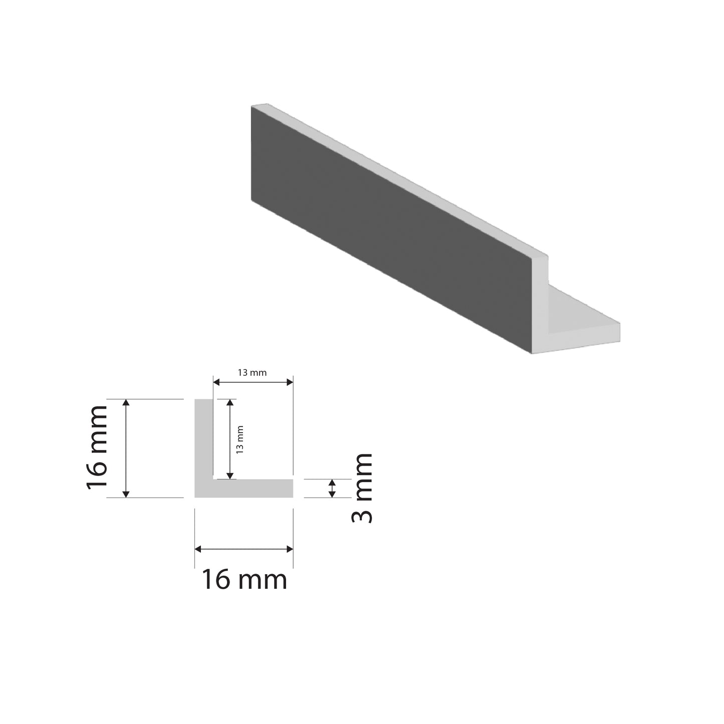 Aluminium Equal Angle | 16x16x3mm | 6060 T5 Alloy | Custom Length