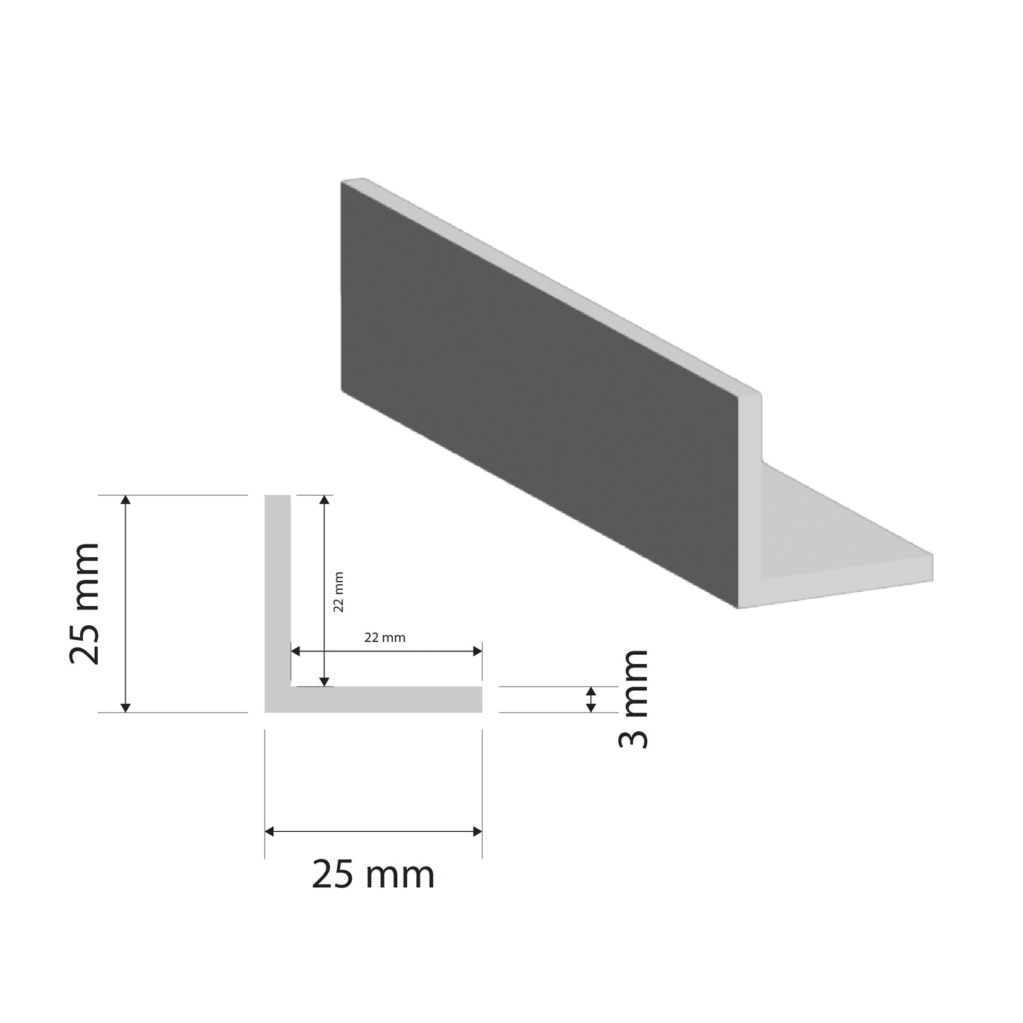 Aluminium Equal Angle |  25x25x3mm | 6060 T5 Alloy | Custom Length