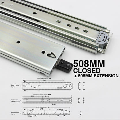 NEW | 227kg Locking Drawer Slides | One Pair | Heavy Duty | Full Extension Runners