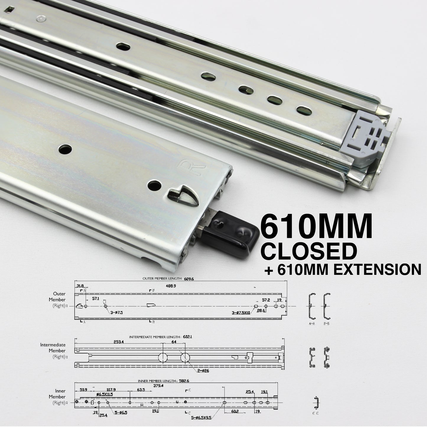 NEW | 227kg Locking Drawer Slides | One Pair | Heavy Duty | Full Extension Runners