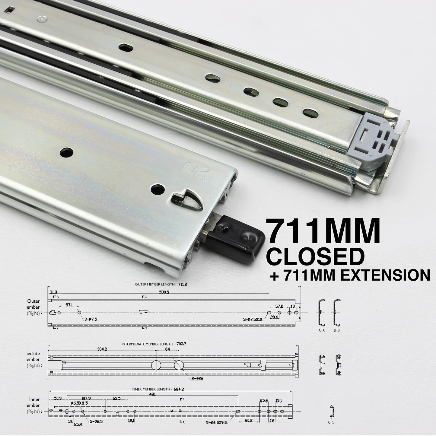 NEW | 227kg Locking Drawer Slides | One Pair | Heavy Duty | Full Extension Runners