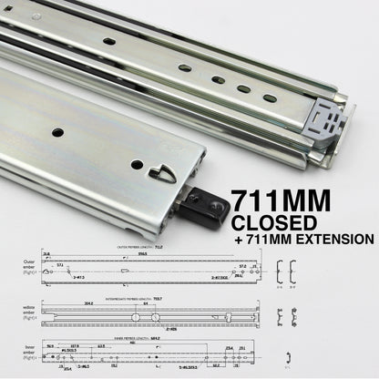 NEW | 227kg Locking Drawer Slides | One Pair | Heavy Duty | Full Extension Runners