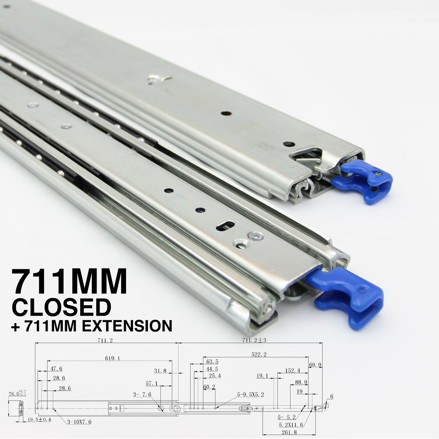 227kg Locking Drawer Slides | One Pair | Heavy Duty | Full Extension Runners
