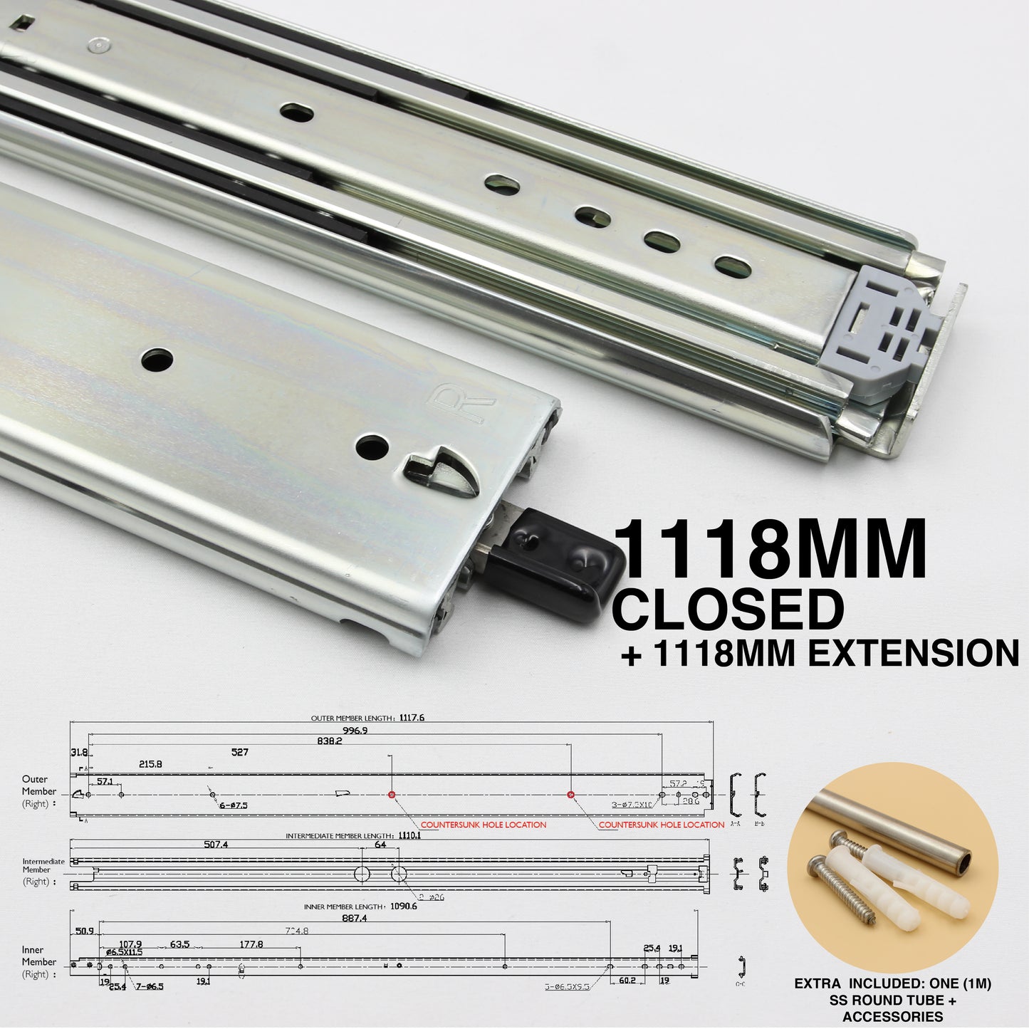 NEW | 227kg Locking Drawer Slides | One Pair | Heavy Duty | Full Extension Runners