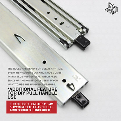 NEW | 227kg Locking Drawer Slides | One Pair | Heavy Duty | Full Extension Runners