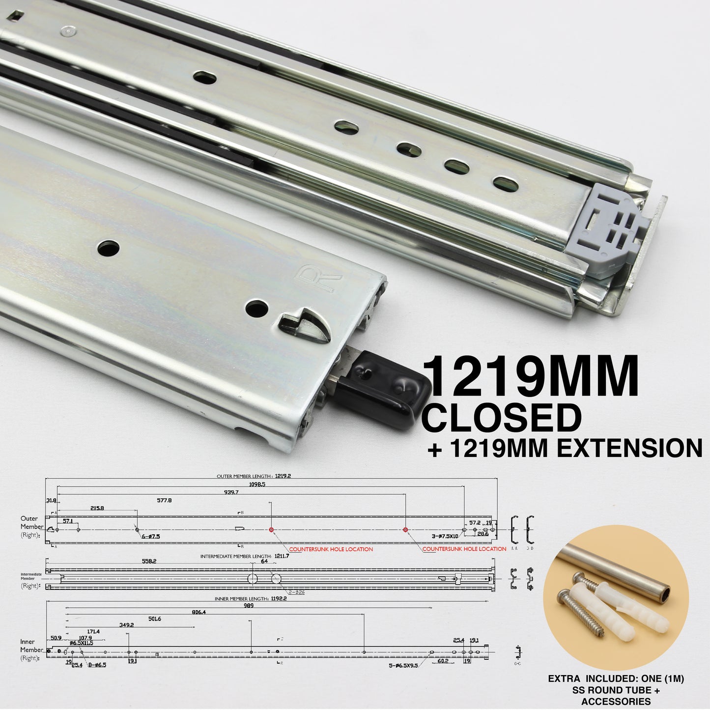 NEW | 227kg Locking Drawer Slides | One Pair | Heavy Duty | Full Extension Runners