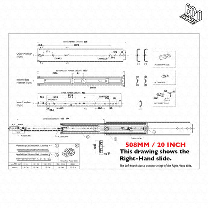 NEW | 227kg Locking Drawer Slides | One Pair | Heavy Duty | Full Extension Runners
