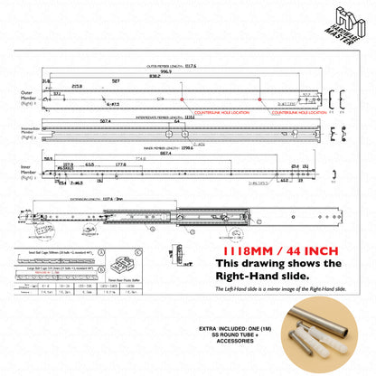 NEW | 227kg Locking Drawer Slides | One Pair | Heavy Duty | Full Extension Runners