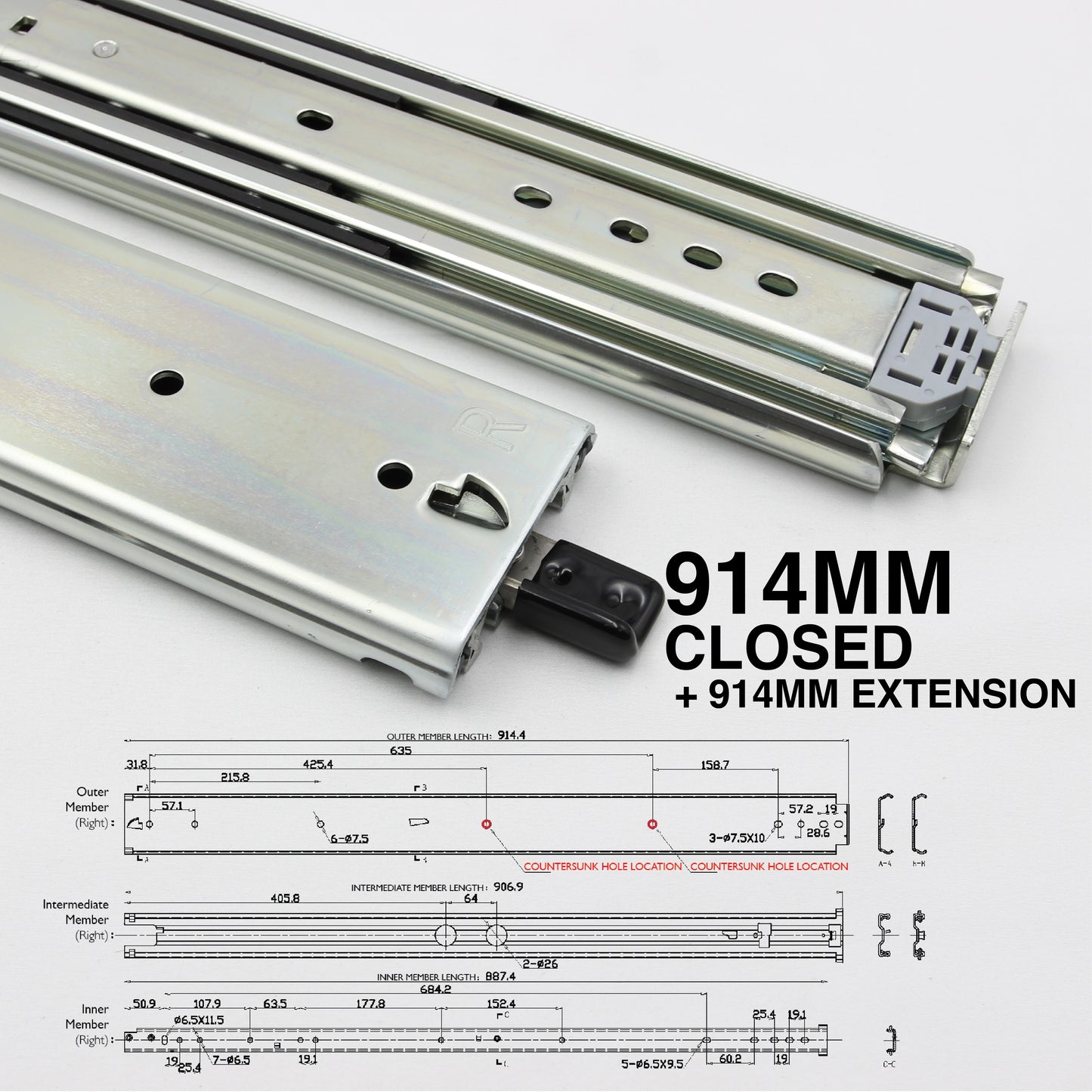 NEW | 227kg Locking Drawer Slides | One Pair | Heavy Duty | Full Extension Runners