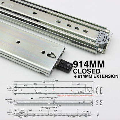 NEW | 227kg Locking Drawer Slides | One Pair | Heavy Duty | Full Extension Runners