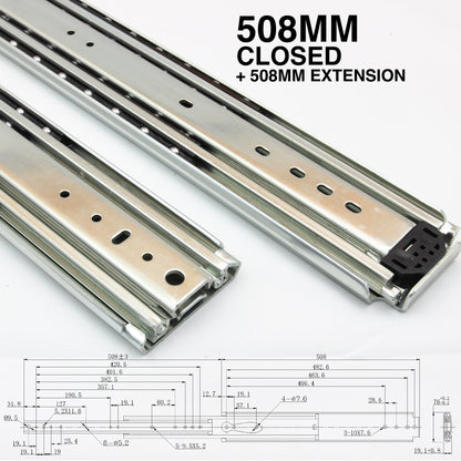 227kg Non-Locking Drawer Slides | One Pair | Heavy Duty | Full Extension Runners