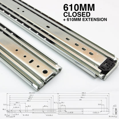 227kg Non-Locking Drawer Slides | One Pair | Heavy Duty | Full Extension Runners