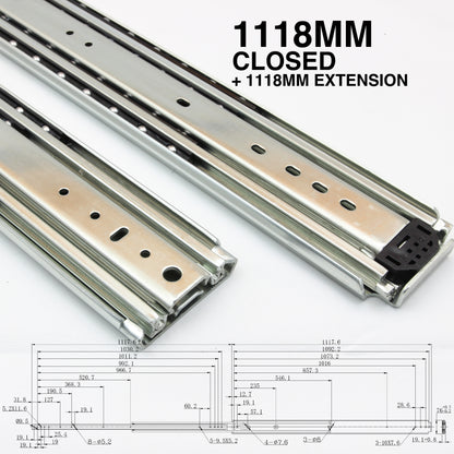 227kg Non-Locking Drawer Slides | One Pair | Heavy Duty | Full Extension Runners