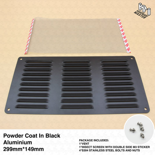 Aluminium Air Vent Caravan Vent Black 149mm x 299mm | RV Ventilation Grill