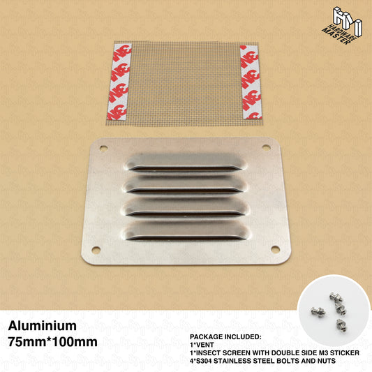 Aluminium Air Vent Caravan Vent Silver 75mm x 100mm | RV Ventilation Grill