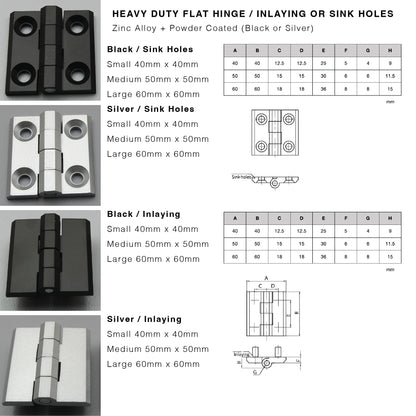 Butt Hinge | Sunk Mount or Blind Mount | Heavy Duty | Zinc Alloy | Black/Silver