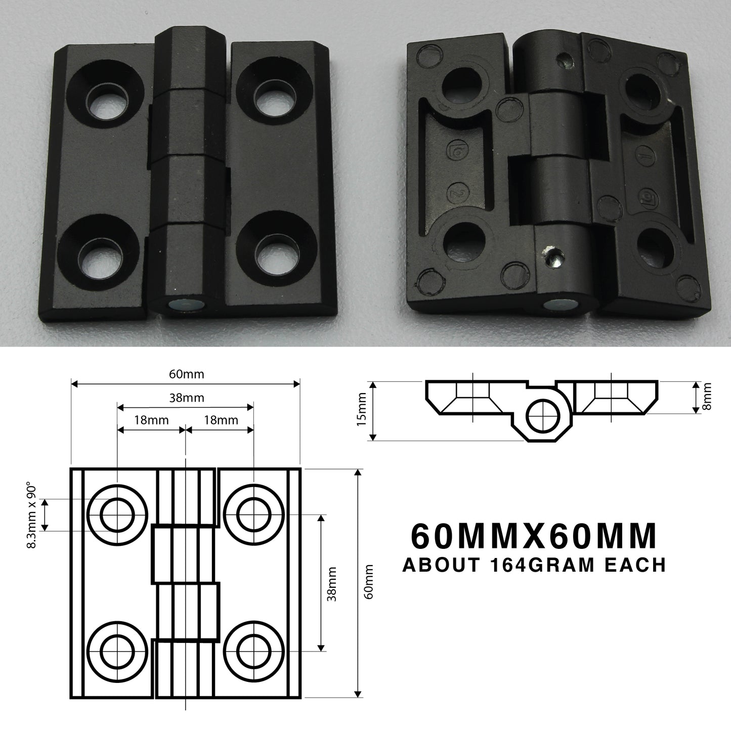 Butt Hinge | Sunk Mount or Blind Mount | Heavy Duty | Zinc Alloy | Black/Silver