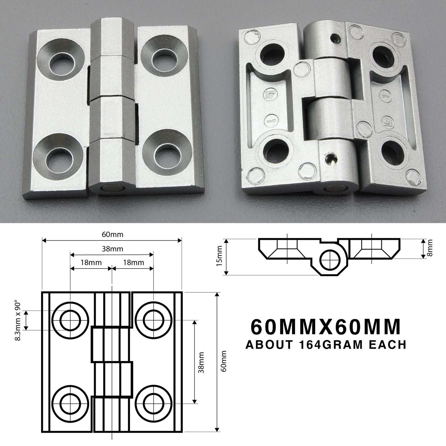 Butt Hinge | Sunk Mount or Blind Mount | Heavy Duty | Zinc Alloy | Black/Silver